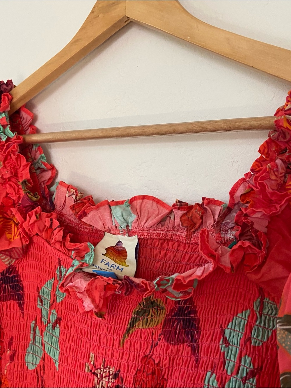 Farm Rio x Anthropologie Smocked Ruffle Mini Dress Coral - Picture 5 of 12